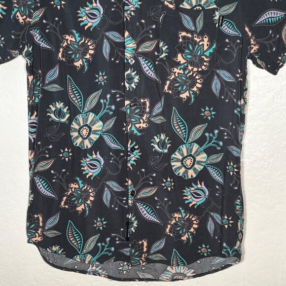 Molokai Surf Men's Medium  Wild Flower Button-Down Gray Floral Rayon Pocket - Picture 4 of 16